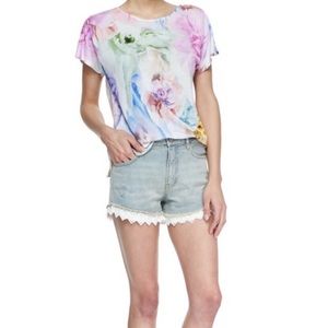 FREE PEOPLE | Denim Fringe Lace Shorts